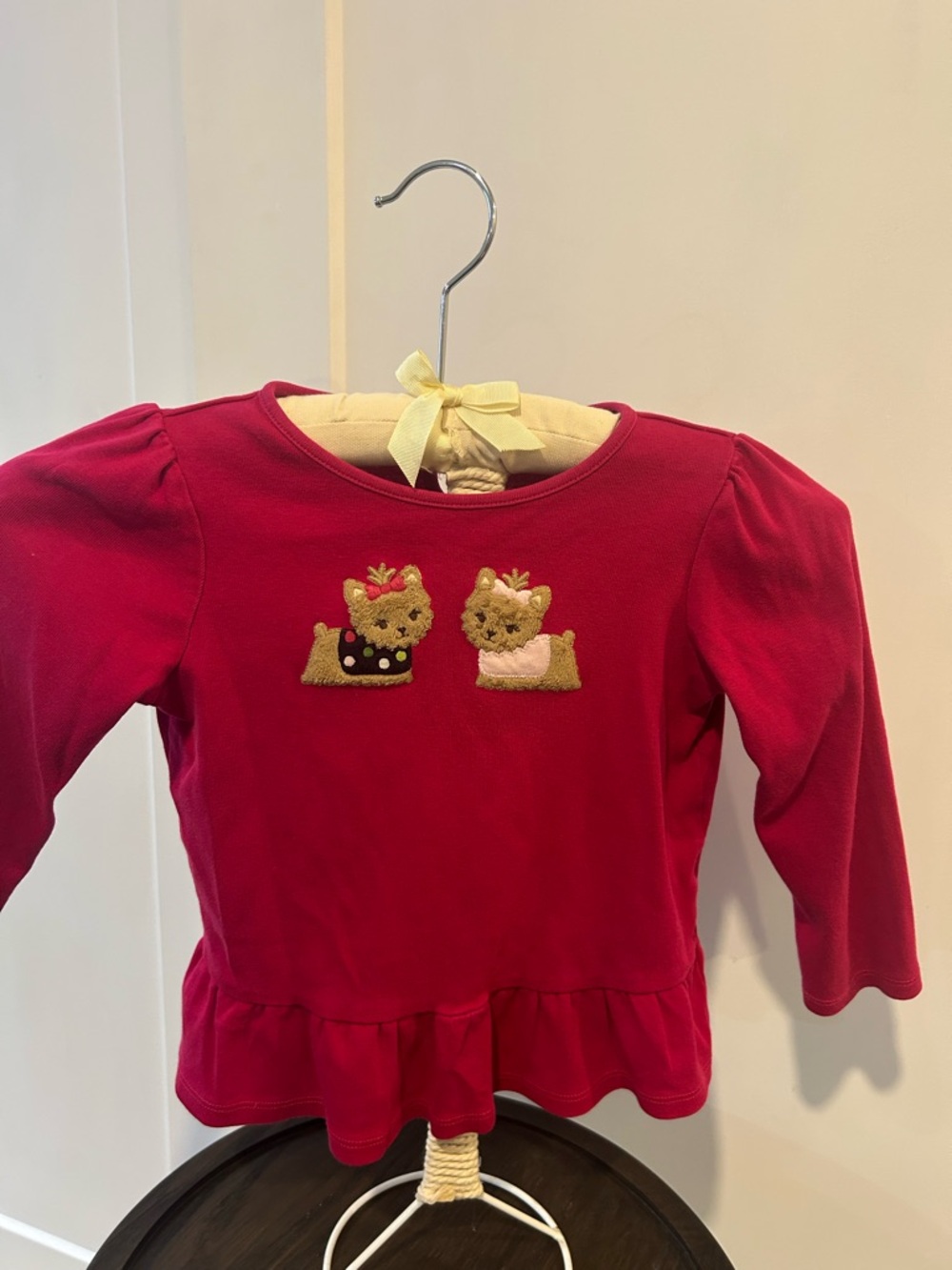 Gymboree vintage Red Long-Sleeve Peplum Top with Puppy Embroidery